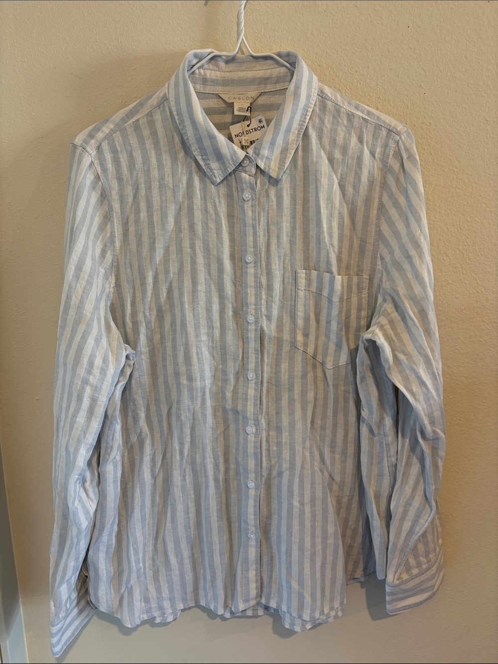 Caslon Blue and White Striped Button-Down Linen Shirt NWT